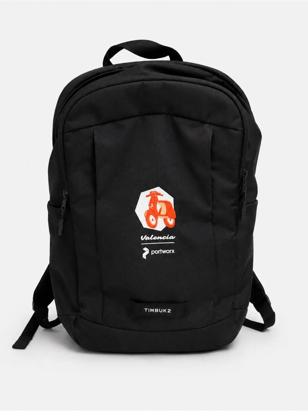 Timbuk2 Black Backpack with Orange Valencia Graphic